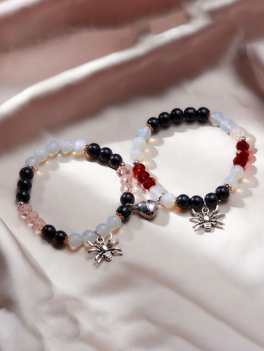 2入組/套萬聖節蜘蛛手環帶設計風格,情侶手鏈,磁性心手環適用於審美派對