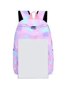 3 件套背包套装，时尚简约清新大容量多口袋轻便背包、铅笔盒、午餐袋，星空涂鸦拼布尼龙材质，多色可选，适合女性办公室、度假、旅行、户外、运动、学生返校，实用礼品套装 - 紫色 - 查看 12