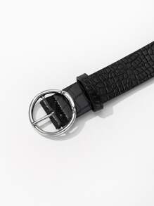 1pc White K Circular Raised Buckle Fashion Decor All-Match Crocodile Pattern Pu Belt For Daily Wear Summer, School Fall, Autumn, Halloween - Black - View 3