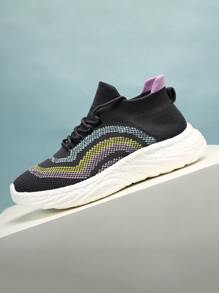 Unisex Couples' Sporty Breathable Low-cut Sneakers, With Black Or Colorful Popcorn Sole And Soft Running Sole, Perfect For Casual Wear
