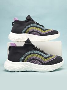 Unisex Couples' Sporty Breathable Low-cut Sneakers, With Black Or Colorful Popcorn Sole And Soft Running Sole, Perfect For Casual Wear
