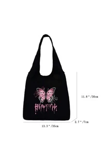 2pcs Y2K Cute Butterfly Letter Print Front Pocket Shoulder Bag Casual Pattern Portable Combo Bag Lightweight Shopping Bag With Small Bag,School Bag,Large Capacity,Portable,For Teen Girls Women College Students,White-Collar Workers,Perfect For Work,Back To School,Middle School,High School,College,Vacation, School Bag With Pouch For Women Valentines - Black - View 7