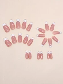 24pcs Long Simple French Wearable False Nails + 1pc Nail File + 1pc Jelly Gel Press On Nails Nail Supplies - Multicolor - View 2