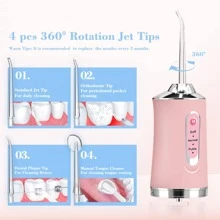 1pc Rechargeable Electric Oral Irrigator, Dental Water Flosser, Teeth Cleaning Device, Portable With 4 Jet Tips, 220ml, 3 Modes - White