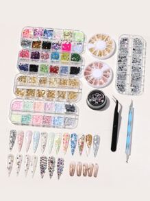 8Pcs Mixed Nail Art Decoration Set & 2Pcs Tool Set Diy Nail Charms Nail Gems Nail Supplies Nails - Multicolor - View 2
