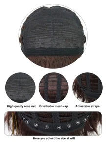 1pc Men Short Straight Cosplay Synthetic Wig With Bangs & 1pc Wig Cap - Brown - View 8