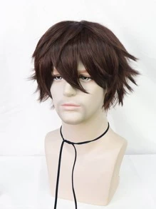 1pc Men Short Straight Cosplay Synthetic Wig With Bangs & 1pc Wig Cap - Brown - View 5