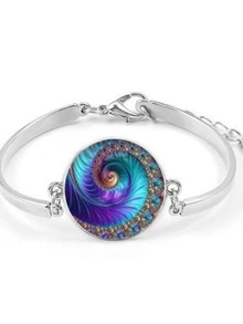 1set Peacock Feather Design Round Earrings Bracelet Necklace Jewelry Set For Women - Silver - View 3