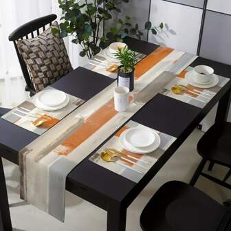 1/4pcs Abstract Art Painting Tablecloth/placemat, Heat Insulation Kitchen Table Mat, Durable & Washable, Blue Gray Color, Room Decor & Farmhouse Style, Suitable For Dinner Party