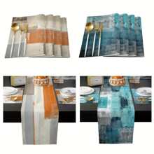 1/4入組抽象藝術畫桌布/餐墊,隔熱廚房桌墊,耐用且可清洗,藍灰色,適用於客廳裝飾和鄉村風格,適合晚宴派對 - 黃色 - 查看 6