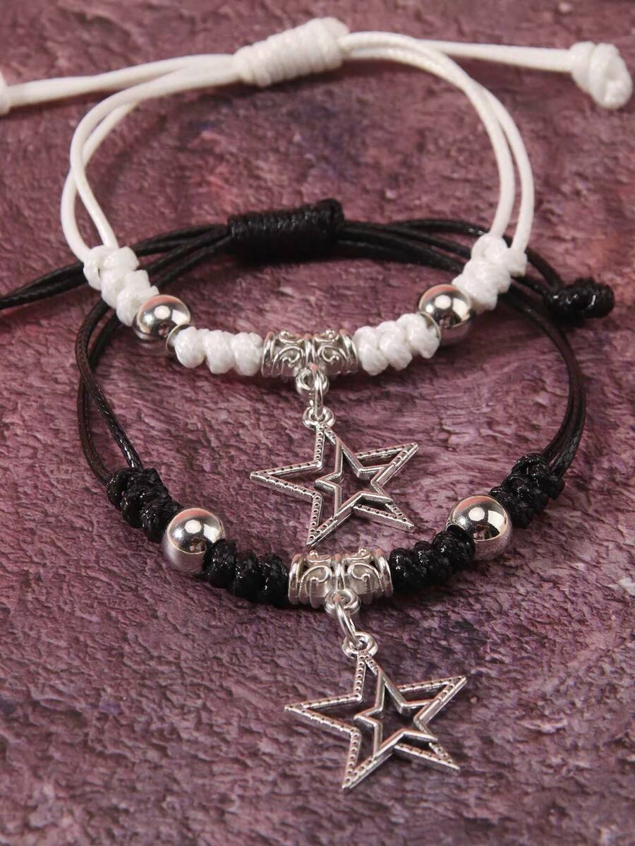 2 Miếng Gô-tích Vintage Phong cách Rock Mặt dây chuyền ngôi sao Không giới tính Bộ vòng đeo tay Đối với Mặc hàng ngày - Bạc - Xem 1