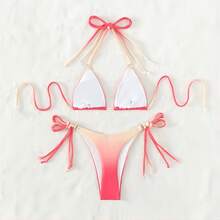 Ombre Printed Women's Bikini - Red - View 2
