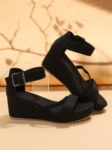 Của phụ nữ Sành điệu Bện Nền tảng Dép quai hậu Đối với Bốn - màu đen - Xem 7