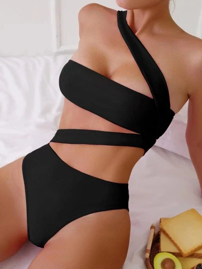 1 pieza Traje de baño de una sola pieza sexy de tubo de unicolor para mujer