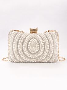 珍珠手拿包 女士钱包 白色手提包 晚宴包 派对婚礼水钻单肩包 女士包 - 白色 - 查看 1