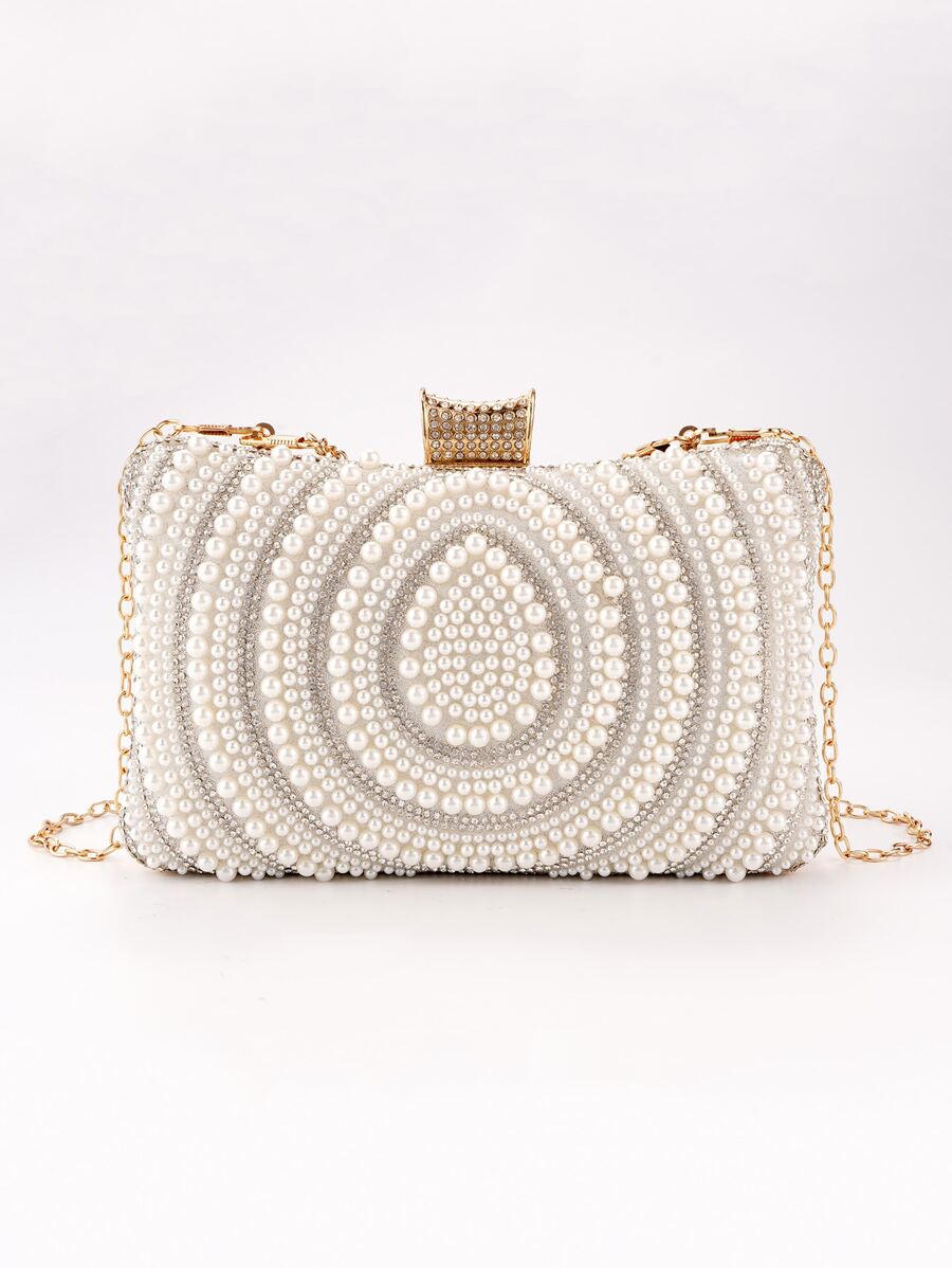 珍珠手拿包 女士钱包 白色手提包 晚宴包 派对婚礼水钻单肩包 女士包 - 白色 - 查看 1