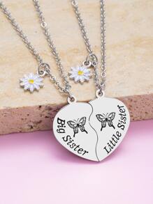 suteyi 两颗不锈钢姐妹字母项链，适合青少年送给姐妹朋友的礼物 - 銀色 - 查看 3