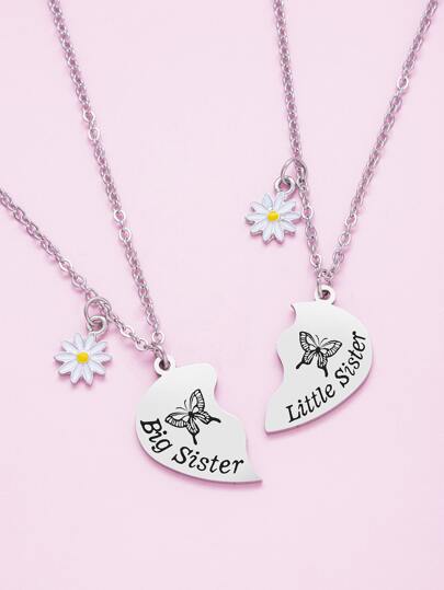 suteyi Two Stainless Steel Sisters Letter Necklaces Teen Give Sisters Friends Gifts
