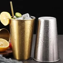 Gold Stainless Steel Single Layer Drinking Cup, Available In Multiple Capacities, Suitable For Cold/Hot Beverages, Can Be Used As Tea Cup, Coffee Cup, Milk Tea Cup Or Water Cup, Applicable For Home, Restaurant Or Cafeteria