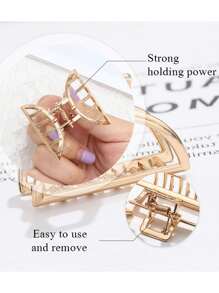 2pcs Women's Small Size Gold Rectangular & Semi-Circular Metal Top & Hollowed-Out Alloy Claw Clip Casual Hair Claws Hair Clips Hair Jaw Clip Hair Clamps Hair Clutch Hair Catcher Clip, School Stuff, College