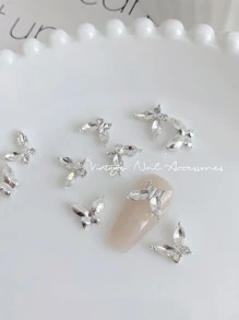 美甲装饰 3D 立体电镀银白色圆形和榄尖形水钻蝴蝶结形锌合金 10 件玻璃金属复古欧洲风 3D 立体心朋克 DIY 居家或户外适合女性、女孩、母亲、姐妹、妻子、女朋友、婚礼、美甲沙龙、美容院指甲饰指甲宝石美甲用品指甲 - 彩色 - 查看 3