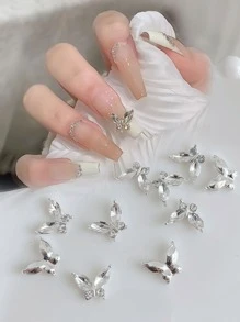 美甲装饰 3D 立体电镀银白色圆形和榄尖形水钻蝴蝶结形锌合金 10 件玻璃金属复古欧洲风 3D 立体心朋克 DIY 居家或户外适合女性、女孩、母亲、姐妹、妻子、女朋友、婚礼、美甲沙龙、美容院指甲饰指甲宝石美甲用品指甲 - 彩色 - 查看 2