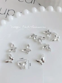 美甲装饰 3D 立体电镀银白色圆形和榄尖形水钻蝴蝶结形锌合金 10 件玻璃金属复古欧洲风 3D 立体心朋克 DIY 居家或户外适合女性、女孩、母亲、姐妹、妻子、女朋友、婚礼、美甲沙龙、美容院指甲饰指甲宝石美甲用品指甲 - 彩色 - 查看 4
