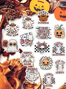 Retro Hippie Halloween Spooky Babe Stickers Pink Halloween Skeleton Pumpkin DIY Album Diary Deco Aesthetic Stickers Scrapbooking Material,School Supplies,Back To School