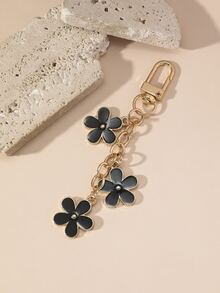 1入組精美&優雅金屬雛菊形狀鑰匙圈吊墜適合女士 - 黑色 - 查看 3