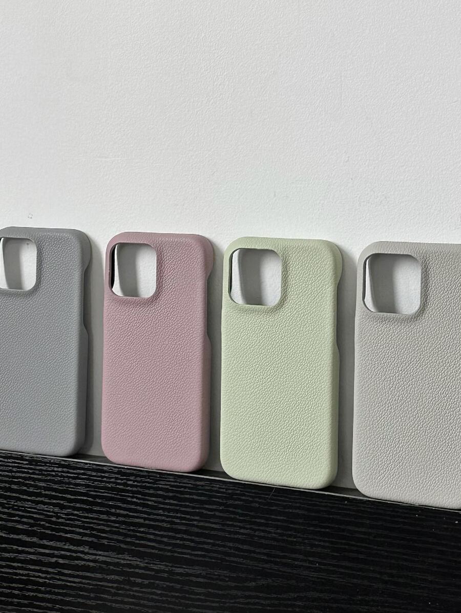 Niche High-End Solid Color Litchi Texture Leather Phone Case Compatible With IPhone 17 Pro Max/16 Pro Max/15 Pro Max, Apple 14 Pro Max, 13/14 Pro, 11, 12 Pro Max, Simple And Fresh Anti-Drop - Light Grey - View 1