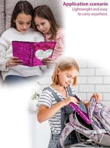1pc 5-Subject Reversible Sequined Heart Shaped Notebook, Pink - Hot Pink - View 5