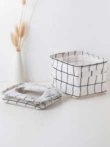 1入組格紋圖案桌面收納盒 - 白色 - 查看 2