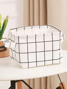 1入組格紋圖案桌面收納盒 - 白色 - 查看 1