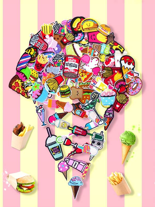 20pcs Snacks Design Applique Suitable For Clothes, Bags, Shoes, Etc., Can Be Ironed Or Sewed