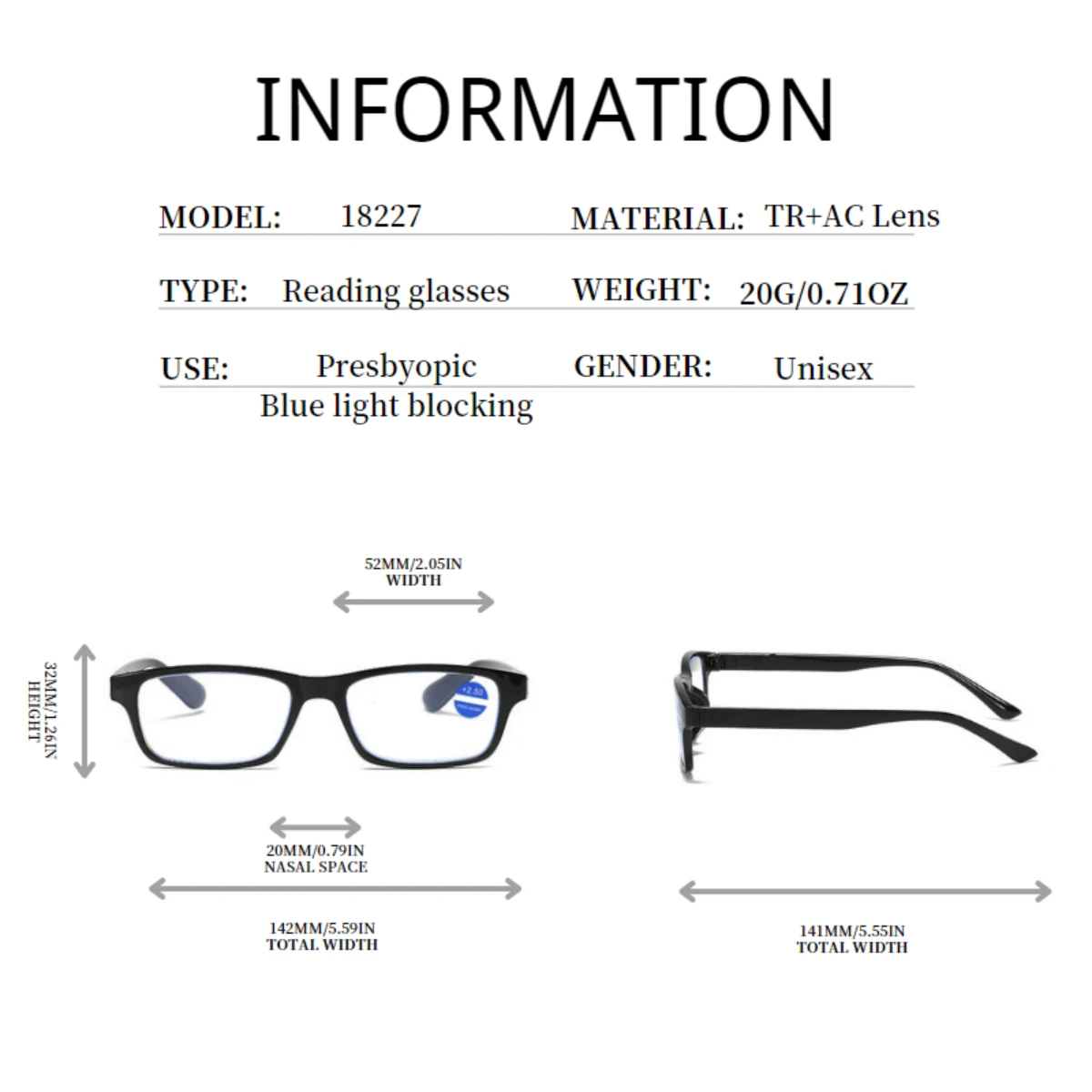 ZY18227 1pc TR Squared Frame Blue Light Blocking Good Quality