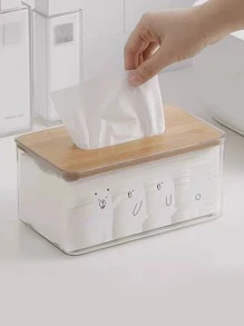 1入組/個透明極簡風木質蓋面紙盒,可愛熊圖案裝飾大開口易提取紙巾盒。適用於需要紙巾的宿舍、臥室、餐廳、客廳等場所 - 無色 - 查看 5