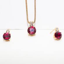 銅製豪華紅寶石、水晶、玻璃水晶嵌入耳環和項鍊套裝- 結婚、宴會、休閒假日或約會理想之選(包含頸鍊和耳環) - 酒紅色 - 查看 4