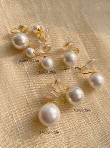 1對12mm白色仿珍珠耳夾,適合日常佩戴 - 白色 - 查看 3