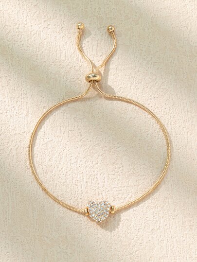 1pc Shiny Cubic Zirconia Heart-Shaped Bracelet, Gold/Silver Color Elegant Bracelet For Women