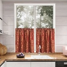 1入組提花花朵設計掛袋式窗簾,適用於廚房、臥室、浴室 - 彩色 - 查看 3