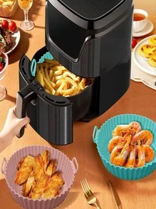 Kit 2 Cesto De Silicone Forma Redonda Air Fryer E Forno Fritadeira Elétrica Com Alça - Tamanho Único - Visão 2