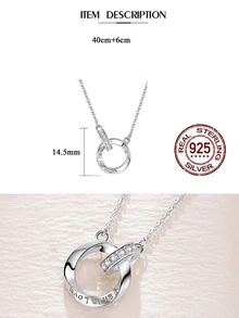 1pc Women's Solid 925 Sterling Silver Cubic Zirconia Pave Round Chain Necklace, Chic Jewelry Accessory - Silver - View 5