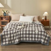 Đa chức năng Bốn Chăn nỉ Flannel Với Dệt hoa Nhung Lấm tấm Sọc In Đen Và Cà phê Màu sắc Đối với Sofa , Ngủ trưa Và Giường - Màu be - Xem 2