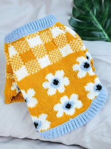 1 Miếng Quần áo thú cưng Mềm mại & Thoải mái & Ấm áp Hoa Mô hình Áo len Đối với Chó Và Mèo - Màu vàng - Xem 5