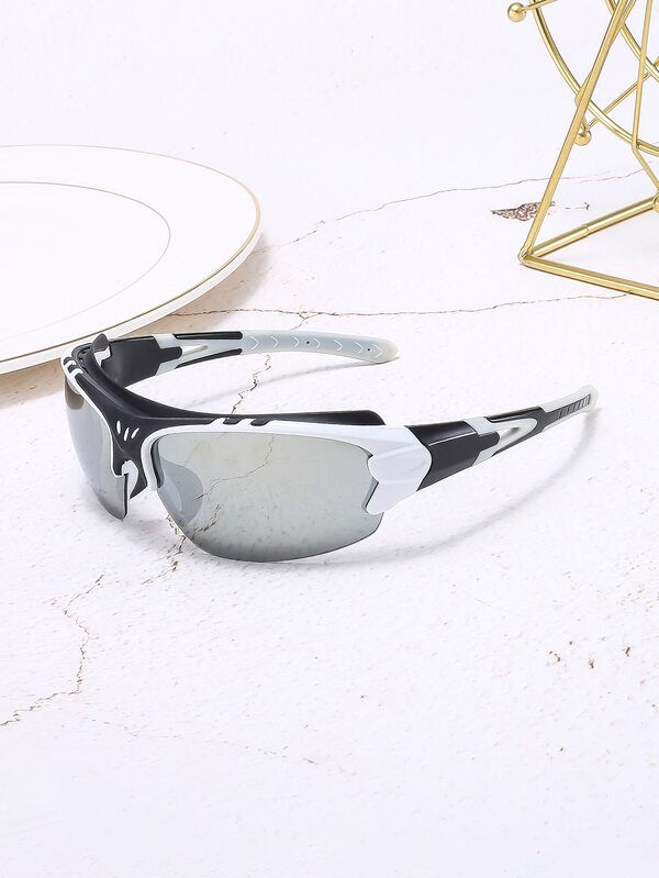 1pc Unisex White Frame & Silver Mirror Pc Outdoor Sport Sports Glasses For Cycling, Running, Climbing