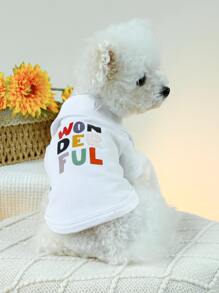 1pc Pet Clothes Cute Two Footprint Printed Shirt For Dogs And Cats - White - View 1