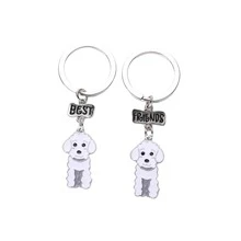 1pair Poodle Dog Best Friends Cartoon Metal Keychain Pet Id Tag Pendant Key Ring Decoration - White - View 2