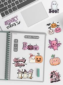 Retro Hippie Halloween Spooky Babe Stickers Pink Halloween Skeleton Pumpkin DIY Album Diary Deco Aesthetic Stickers Scrapbooking Material,School Supplies,Back To School