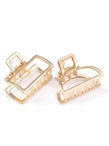 2pcs Women's Small Size Gold Rectangular & Semi-Circular Metal Top & Hollowed-Out Alloy Claw Clip Casual Hair Claws Hair Clips Hair Jaw Clip Hair Clamps Hair Clutch Hair Catcher Clip, School Stuff, College