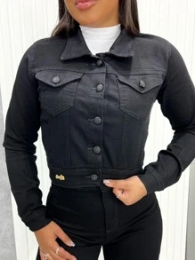 Women Denim Jackets & Coats - 黑色 - 查看 3